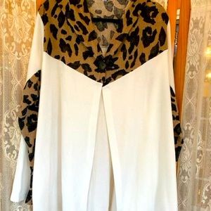 White cardigan with cheetah print accents